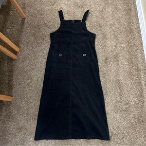 Classic Pinafore Bib Overall Maxi Dress Size M Black 90s Eric Charles Pockets